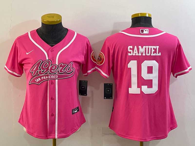 Womens San Francisco 49ers #19 Deebo Samuel Pink With Patch Cool Base Stitched Baseball Jersey